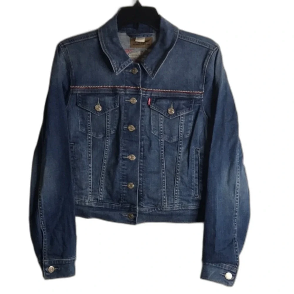 Levis Denim Jacket Embroidered back Blue Trucker size large y2k